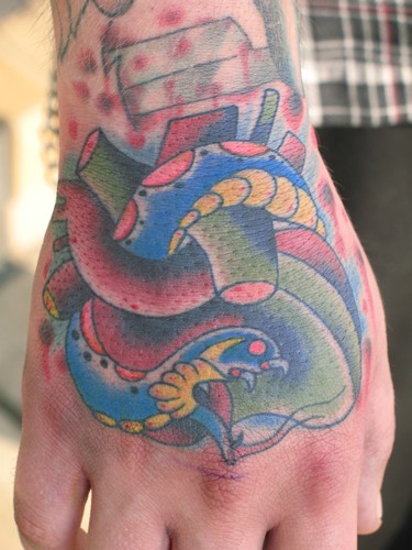 Tattoos - Traditional Old School tattoos - snake and heart